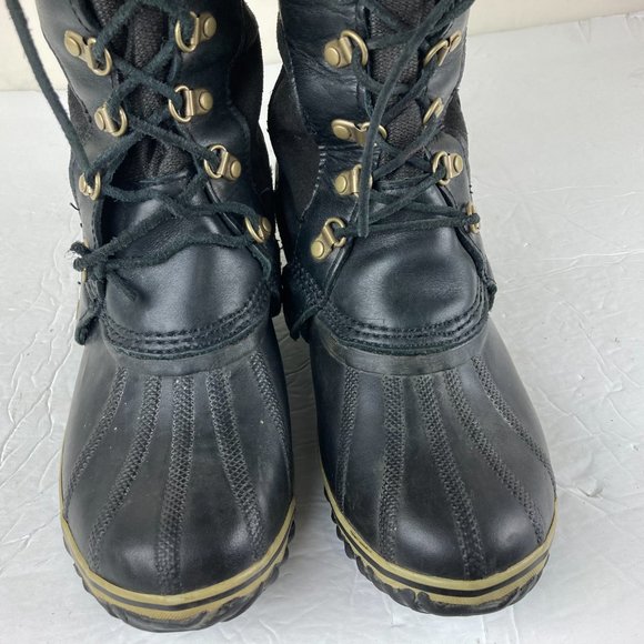 Sorel Conquest Carly Womens Sz 9.5 Leather Lace Up Winter Boots Black - Picture 6 of 15